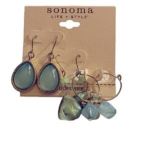 Sonoma Sea Glass Mint Green Earrings Dangle Shell & Gem Hoops 3 pairs Beach